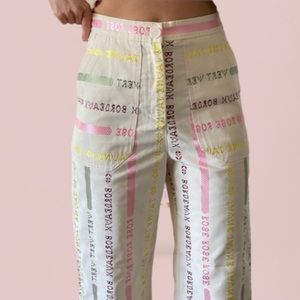 New Wine Bordeaux Rose Wide-Leg Cropped 2P | XS Off White Pink High-Rise Pants